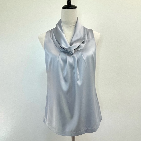 Ann Taylor Tops - Ann Taylor Silver Cowl Neck Sleeveless Blouse XS Satin Look